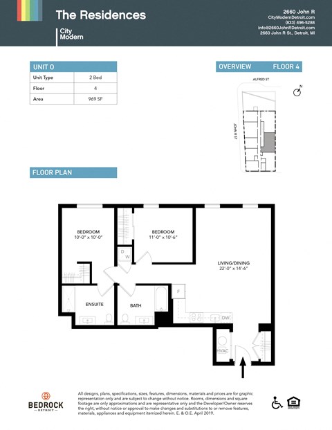 Floor plan for 2 beds, 2 baths, 969 sqft